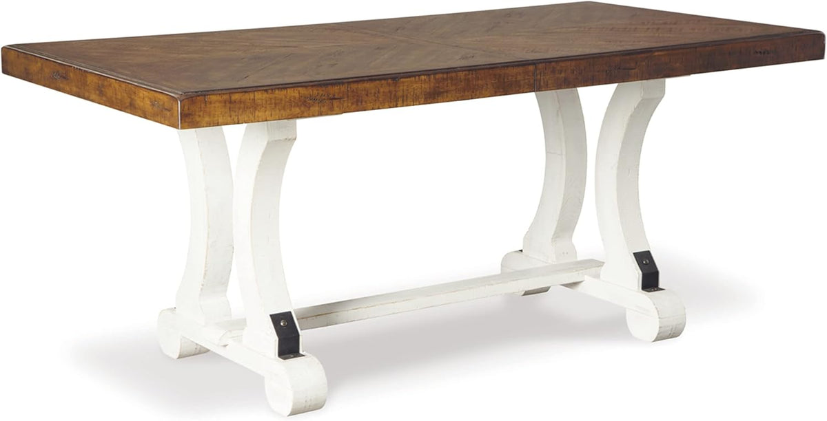 Signature Design by Ashley Valebeck Extendable Dining Room Table, Rustic Farmhouse Dining Table with Leaf Extension, Seats Up to 8, Vintage White/Brown