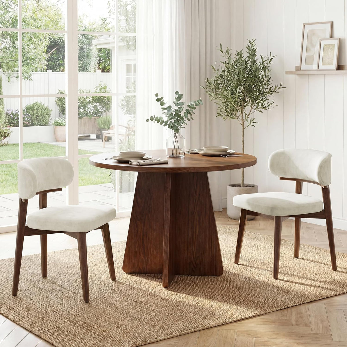 Dining Chairs Set of 4, Modern Upholstered Dining Chairs, Wooden Kitchen Chairs for Dining Room with Ergonomic Curved Backrest