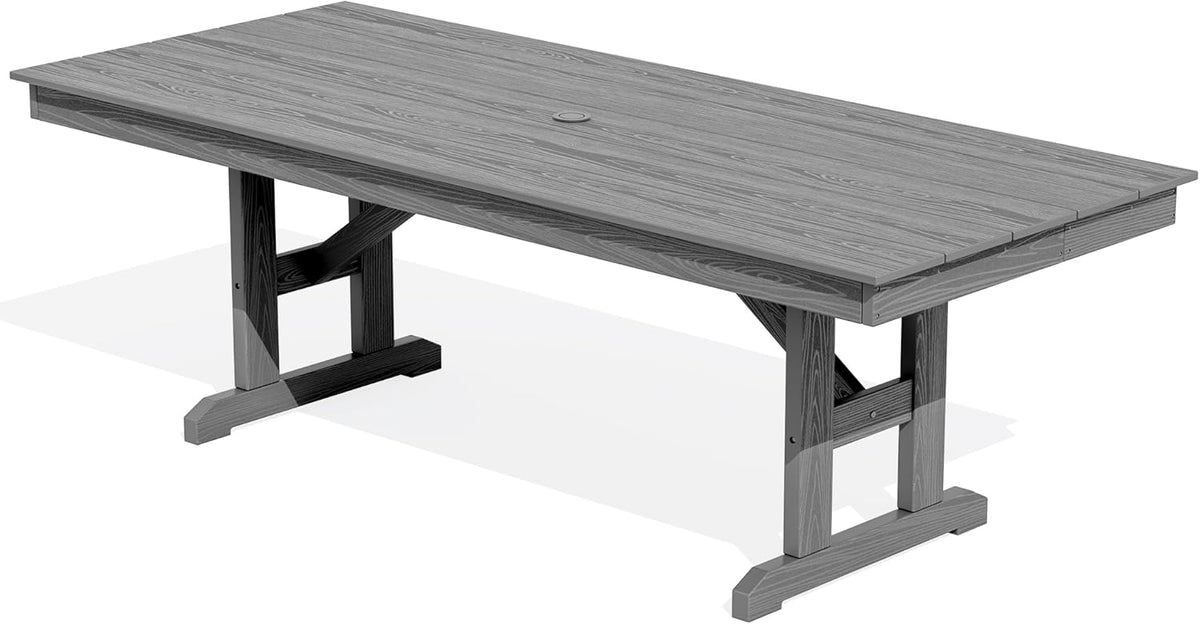 SERWALL Outdoor Dining Table, 84" Rectangular Dining Table for 6-10 Person, All Weather HDPE Outdoor Furniture for Backyard, Garden, Gray