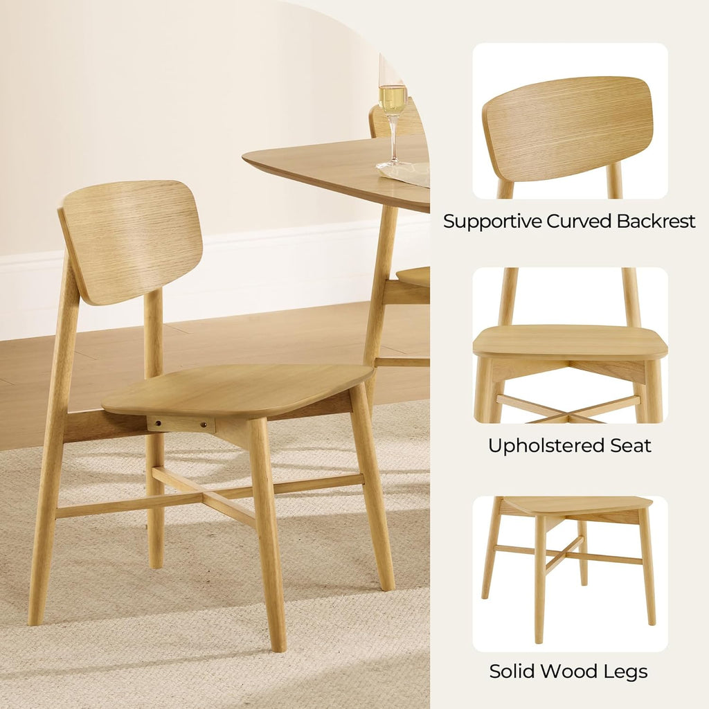 CHITA Wooden Dining Chairs Set of 4, Mid Century Modern Dining Room Chair, Natural Solid Wood Frame Kitchen Chairs, for Dining Room, Kitchen, Living Room (Solid Wood Seat, Oak)