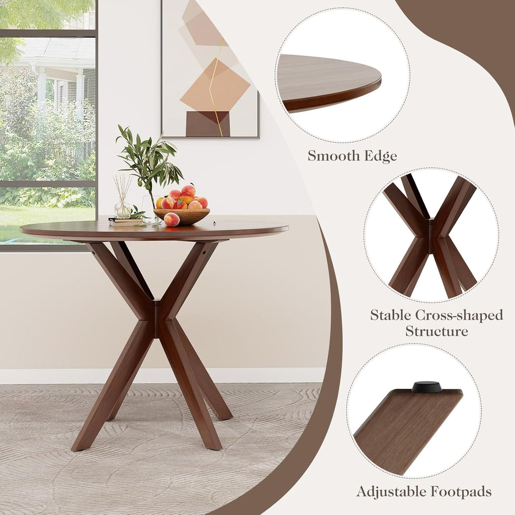 Giantex 36" Round Wood Dining Table, Farmhouse Kitchen Table with Intersecting Pedestal Base & Solid Rubber Wood Legs, Vintage Coffee Tables for Dinette, Small Spaces, Restaurant, Brown