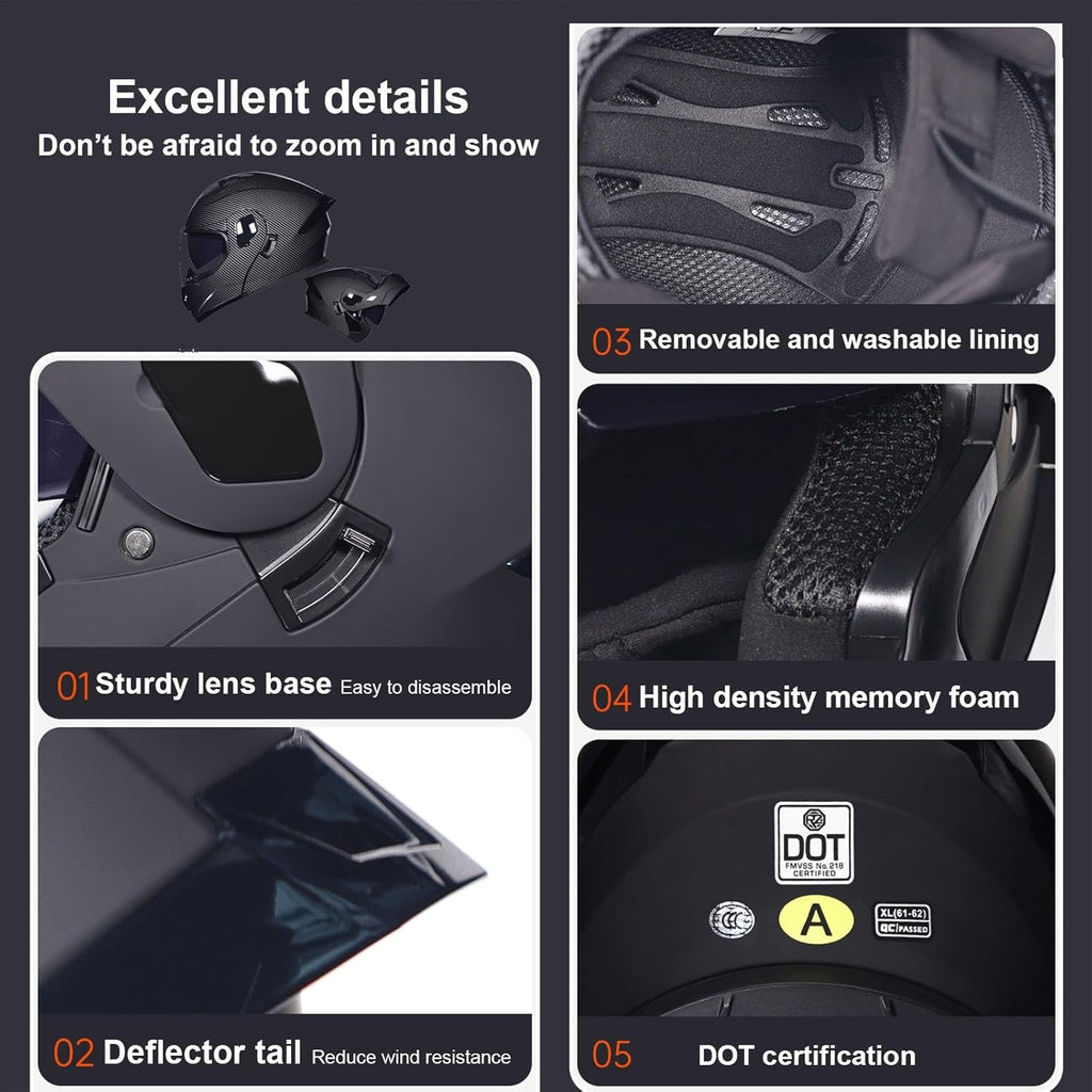 Motorcycle Bluetooth Modular Helmet DOT Approved Dual Visor Full Face Flip up Integrated Motorcycle Helmets Double Visor Helmet Built-in Dual Speaker Microphone Waterproof Adults Men Women M-XXL