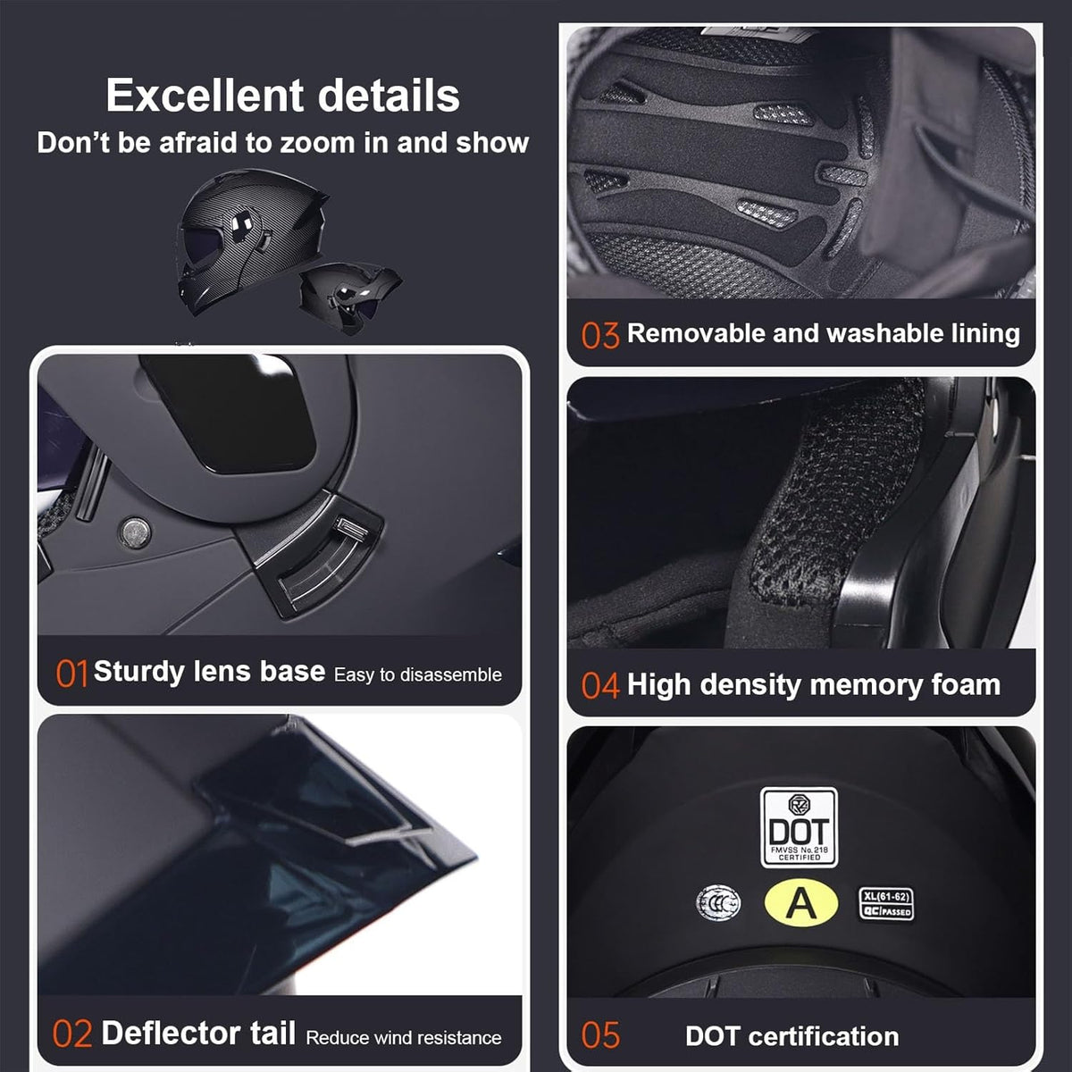 Motorcycle Bluetooth Modular Helmet DOT Approved Dual Visor Full Face Flip up Integrated Motorcycle Helmets Double Visor Helmet Built-in Dual Speaker Microphone Waterproof Adults Men Women M-XXL