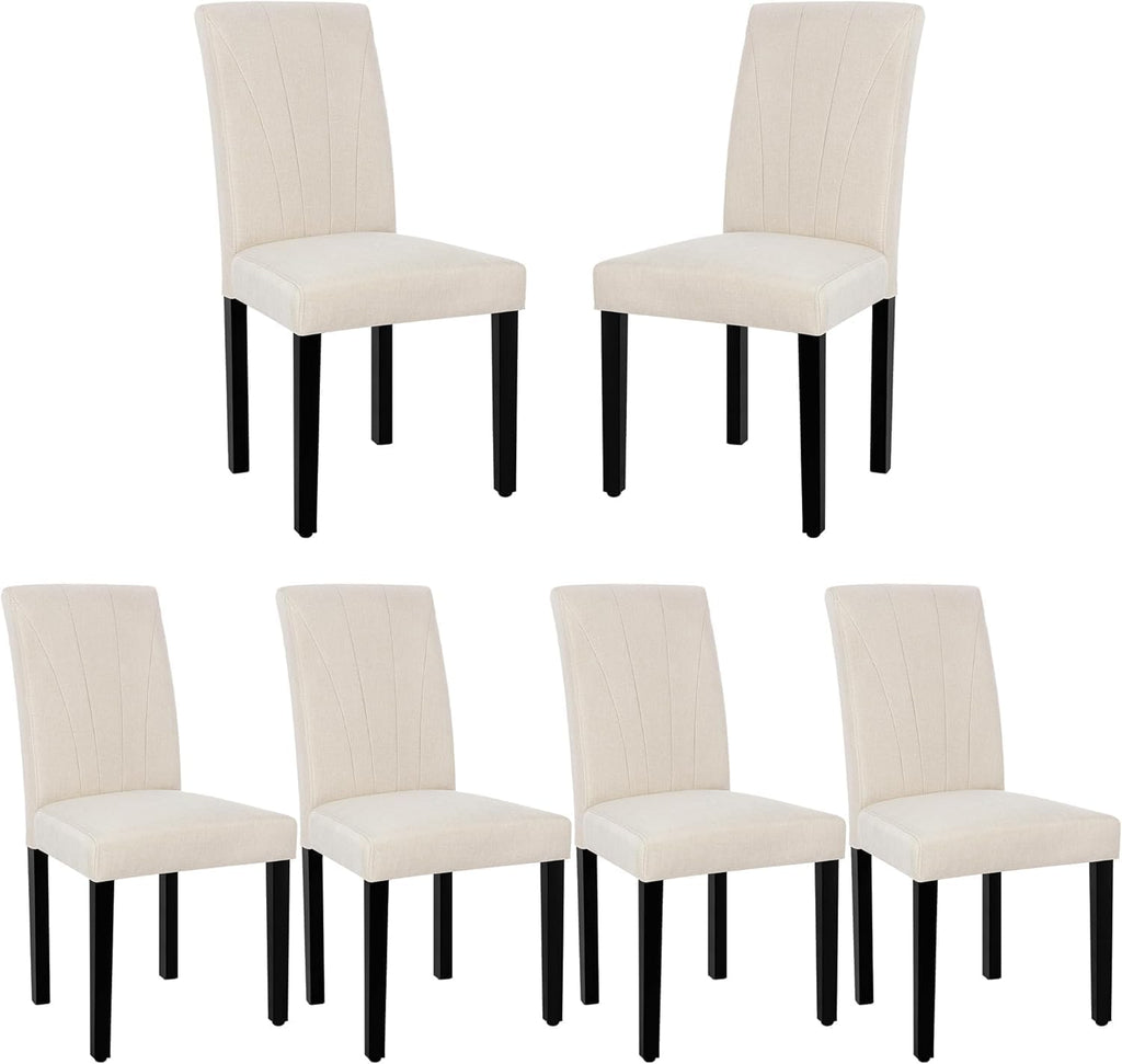 VECELO Upholstered Dining Chairs Set of 6, Modern Fabric and Solid Wood Legs & High Back, Parsons for Kitchen/Living Room- Beige