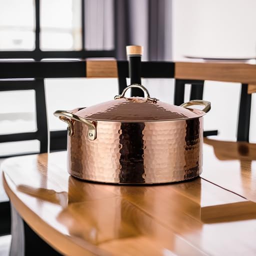 DEMMEX 1.2MM Thick Hammered Copper Soup Pot Casserole Pan Dish Dutch Oven, 4 Quarts (9" x 4")