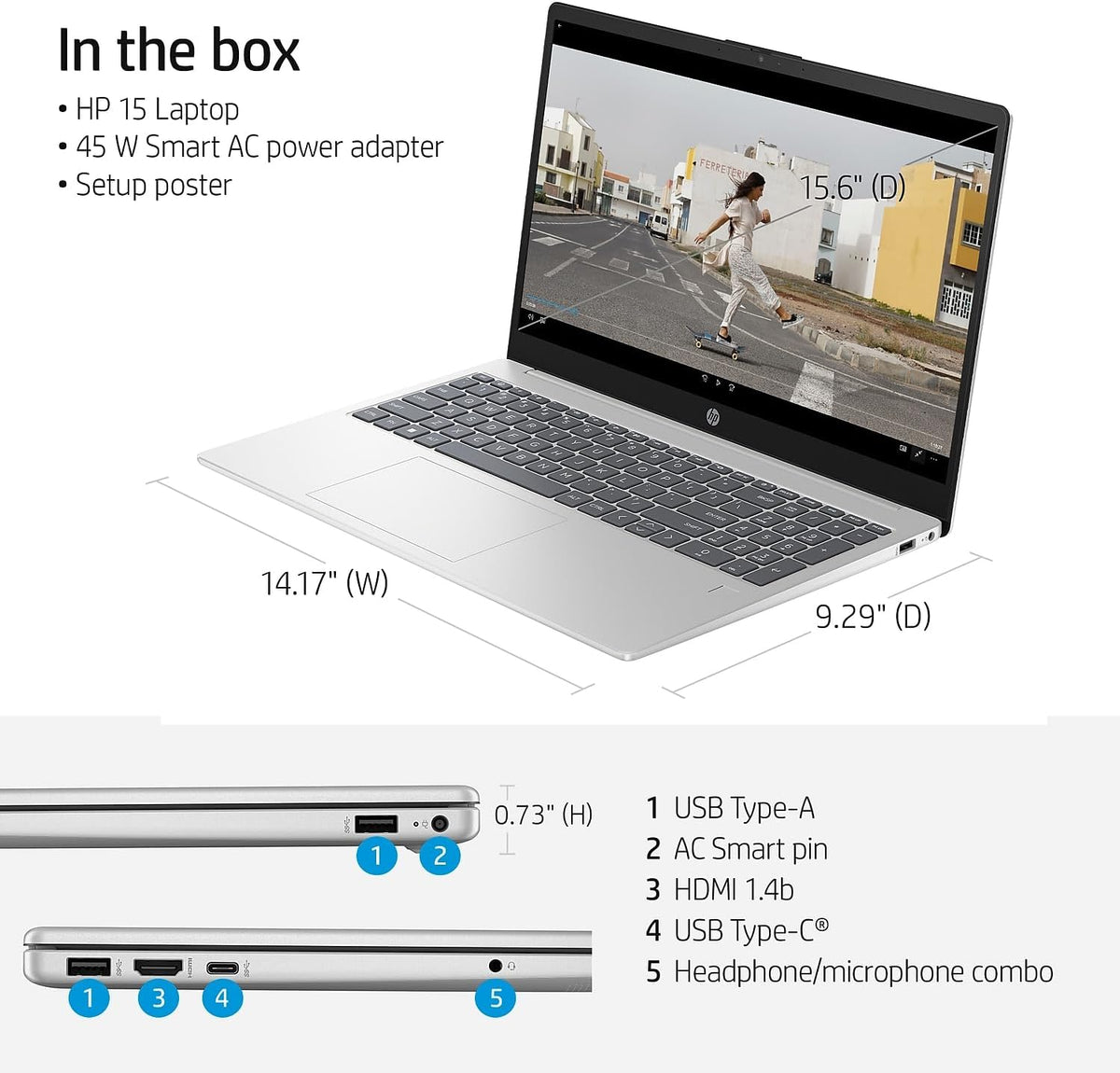 HP 15.6" Diagonal Full HD (1920 x 1080) Laptop, 11th Gen Intel Core i5-1135G7 Processor, 8GB DDR4 RAM, 256GB SSD, 802.11ac, Bluetooth, HDMI, Windows 11