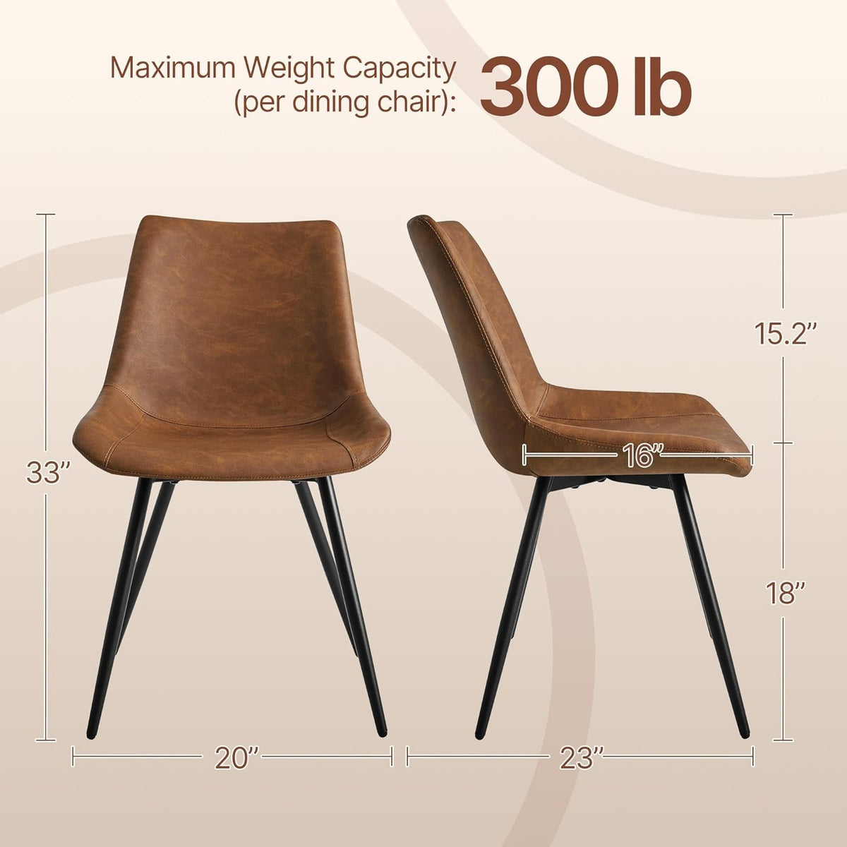 Yaheetech Dining Room Chairs Set of 4 Mid Century Modern Kitchen Chairs with Upholstered Faux Leather and Metal Legs for Dining Room, Living Room, Brown
