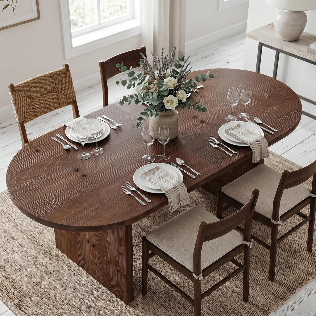 Tribesigns 63-Inch Oval Dining Table, Farmhouse Solid Wood Kitchen Table for 4-6, Large Dinner Furniture with Double Pedestal for Dining Room