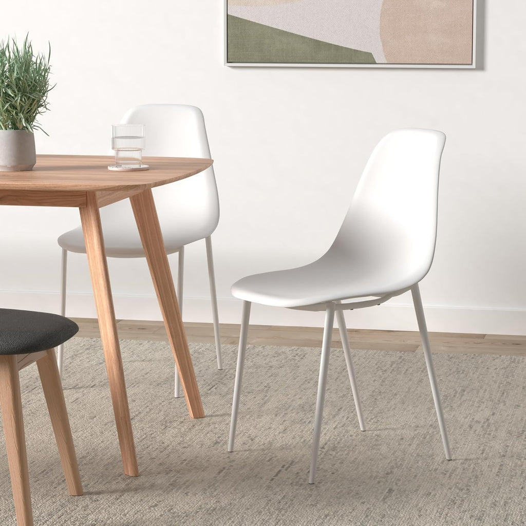 POLY & BARK Isla Modern Dining Chairs Set of 4 – Mid Century Modern Plastic Dining Chair with Metal Legs – Kitchen & Dining Room Chairs – Indoor/Outdoor – White
