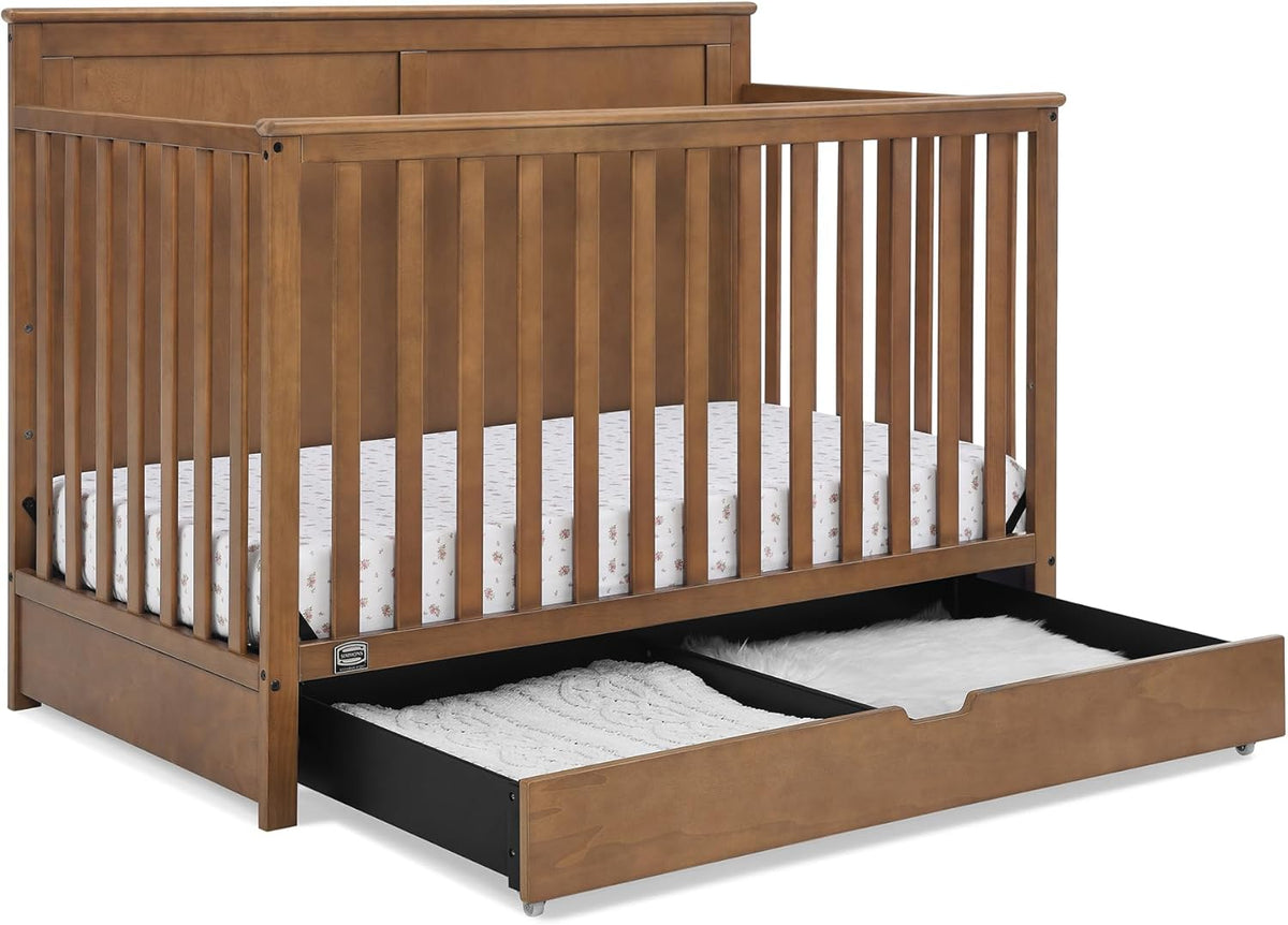 Simmons Kids Logan 6-in-1 Convertible Crib with Underdrawer - Greenguard Gold Certified, Chestnut