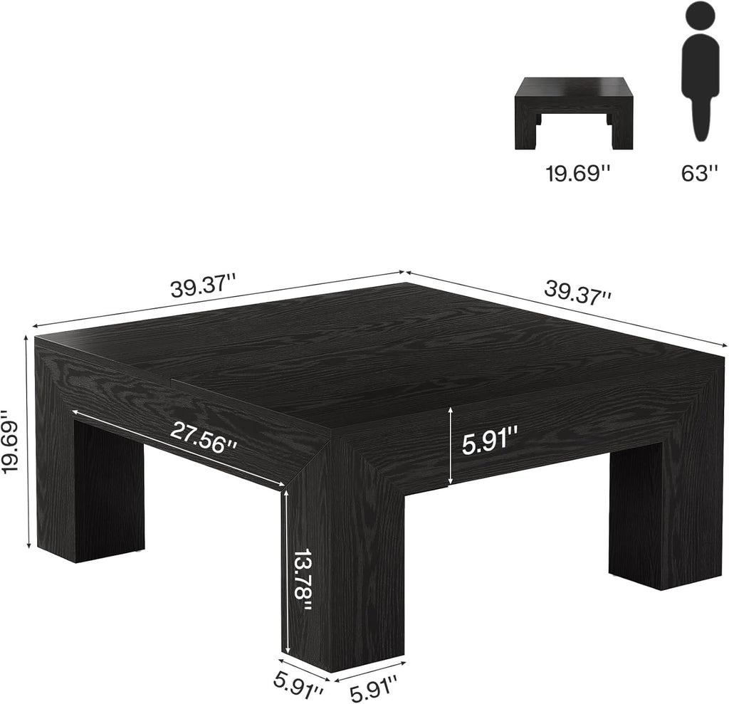 Tribesigns 39.4-Inch Square Coffee Table for Living Room, Farmhouse Accent Center Cocktail Table with Sturdy Wooden Legs, Easy Assembly, MDF, Black