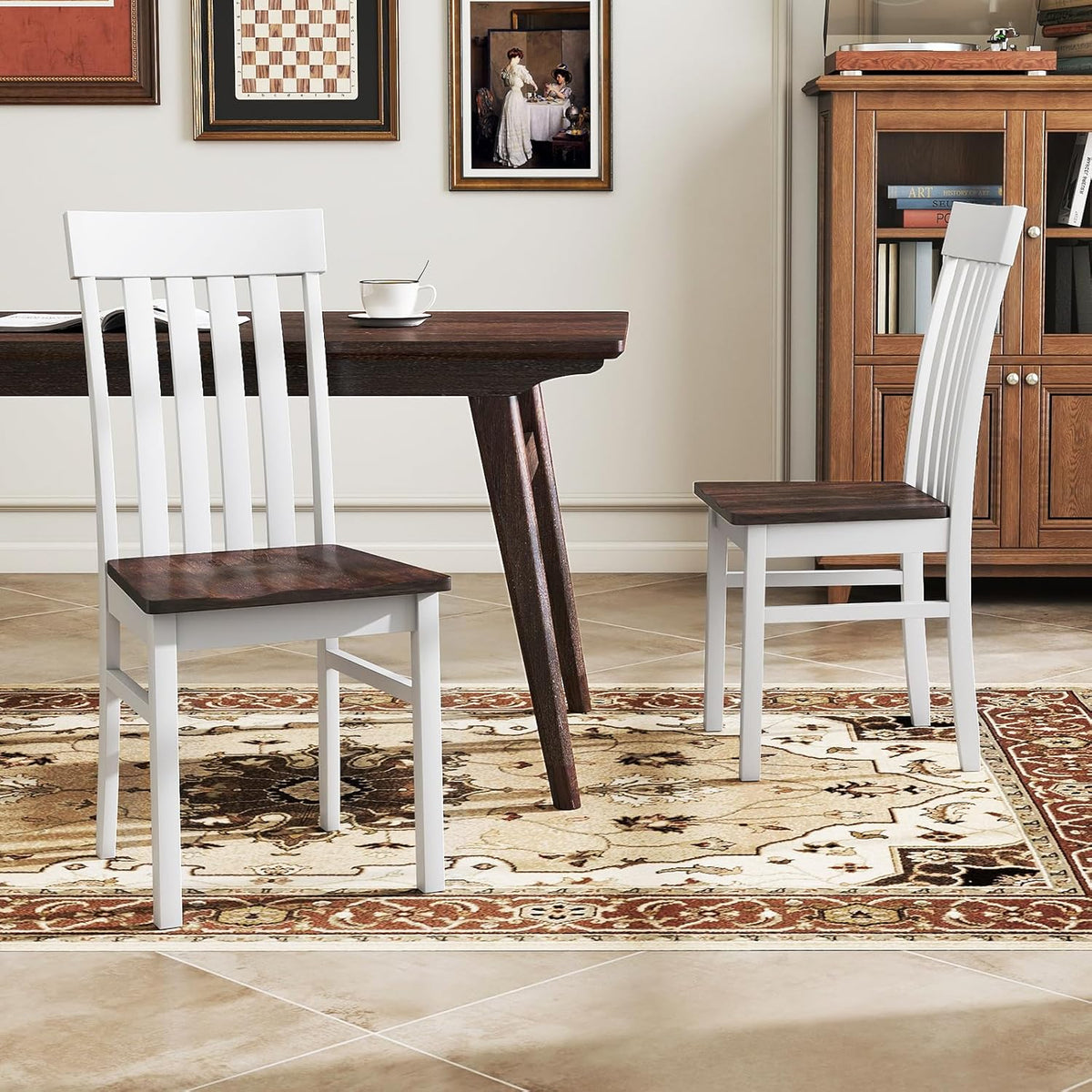 Giantex Wooden Dining Chairs Set of 4, Farmhouse Kitchen Chair with Hollowed Backrests & Rubber Wood Seats, Rustic Wood Side Chairs for Home Living Room Restaurant