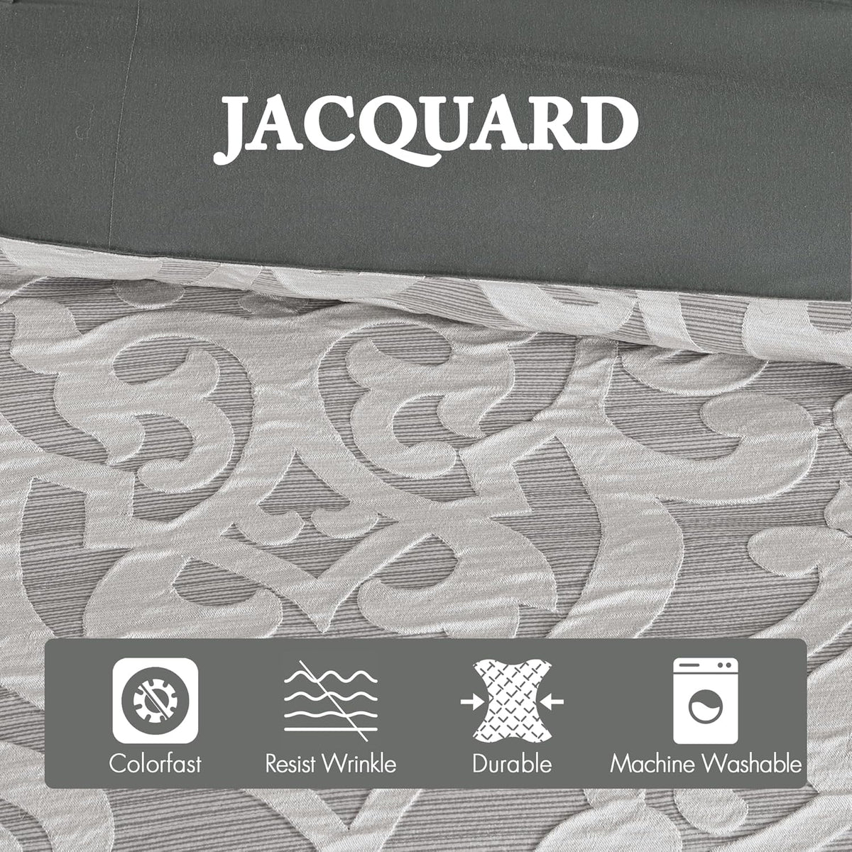 Madison Park Odette Cozy Comforter Set Jacquard Damask Medallion Design - Modern All Season, Down Alternative Bedding, Shams, Decorative Pillows, King(104 in x 92 in), Silver 8 Piece
