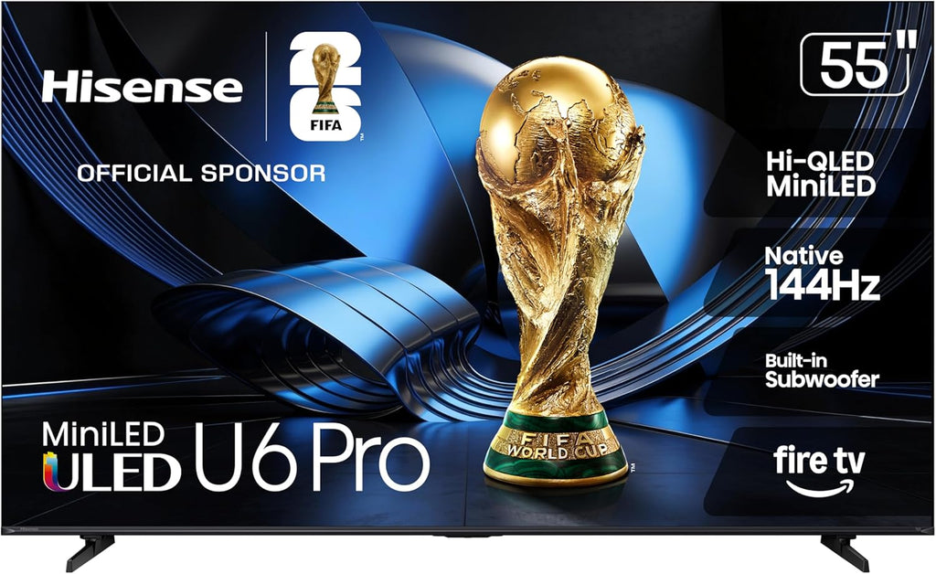 Hisense 55" U6 Pro Series Mini‑LED 4K UHD HDR Gaming AI Smart Fire TV (55U6SF Pro, 2026 New) – Hi-QLED, Native 144Hz, Motion Rate 480, Dolby Vision IQ,· Atmos, HDR10+, Glare-Free, Alexa+