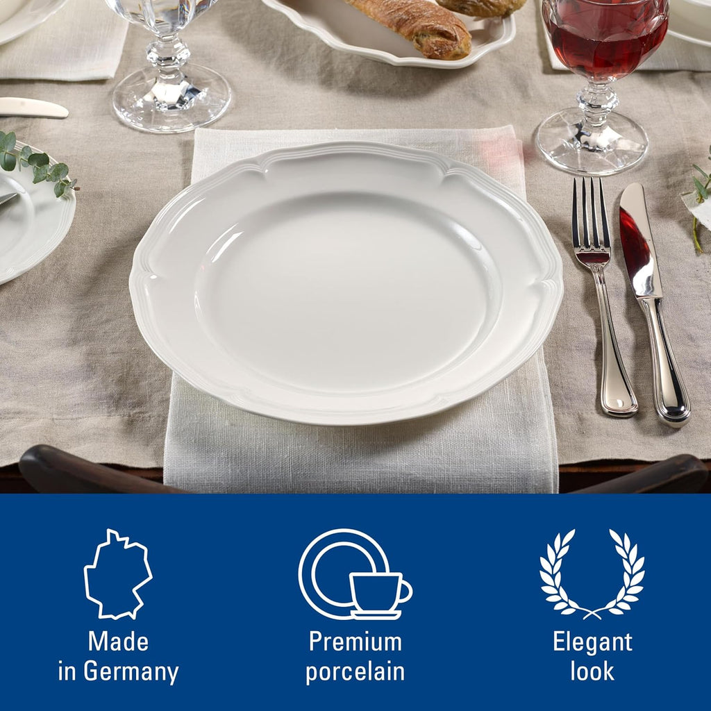 Villeroy & Boch Manoir Collection 18-Piece Dinnerware Set, Plates & Bowls, Premium Porcelain, Made in Germany, Dishwasher & Microwave Safe, Rich, Creamy White