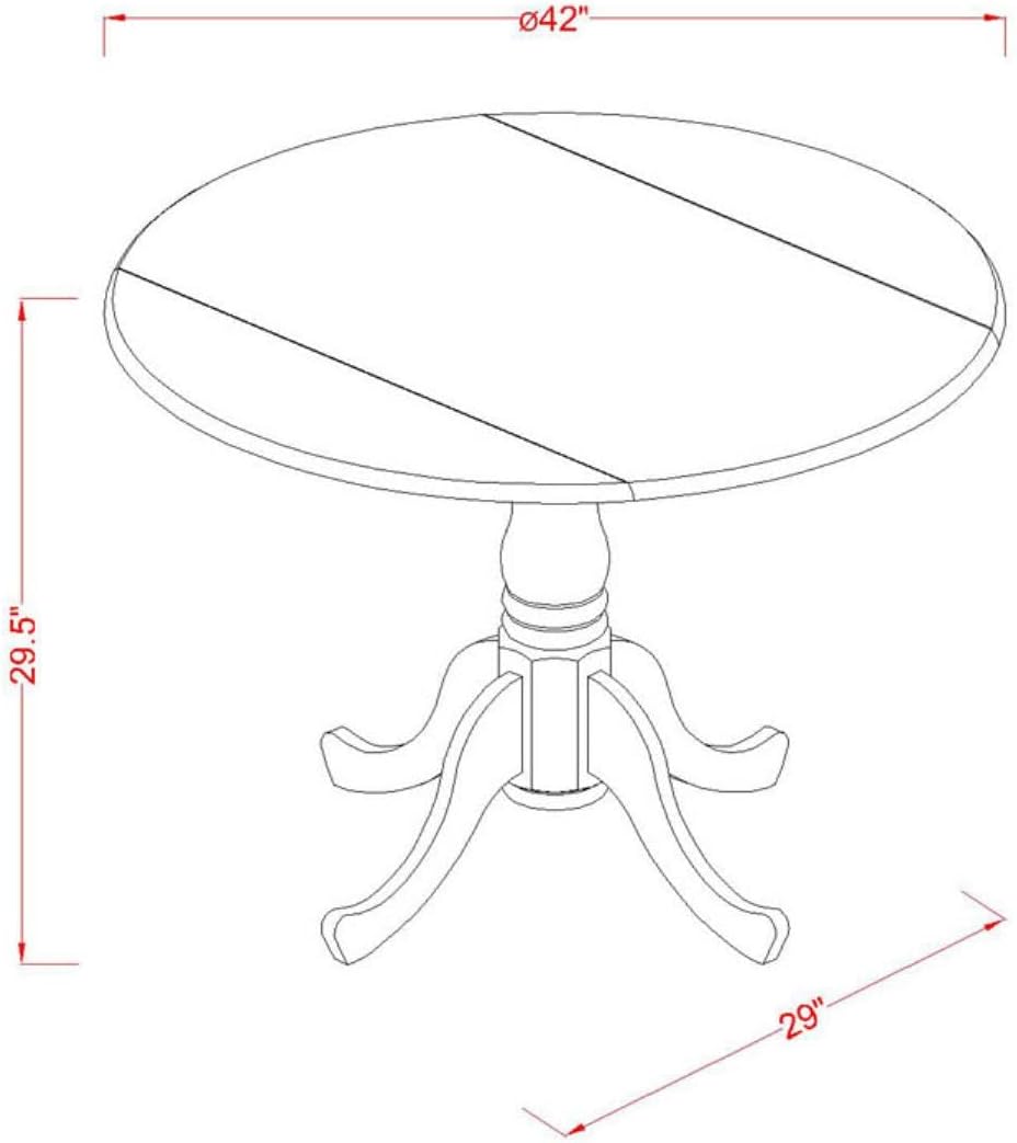 East West Furniture DLVA5-OAK-C 5 Piece Kitchen Table & Chairs Set Includes a Round Dining Room Table with Dropleaf and 4 Linen Fabric Upholstered Chairs, 42x42 Inch, Oak