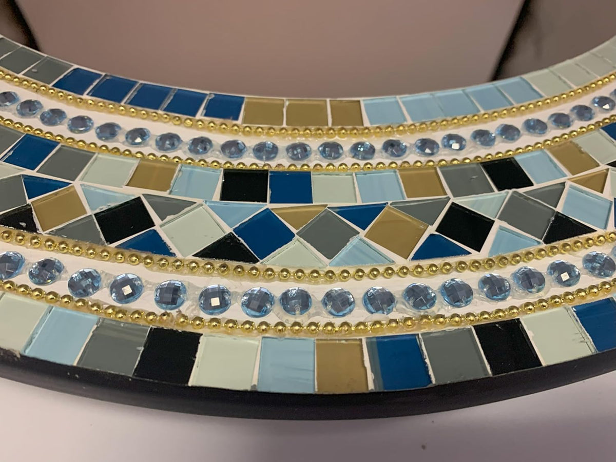 Wall Art Décor – Handcrafted Decorative Wall Mirror, Light and Navy Blue, Brown, Gray, and Black Round Mosaic, 24” Round Mirror for Hallway, Bedroom, Bathroom, Living Room