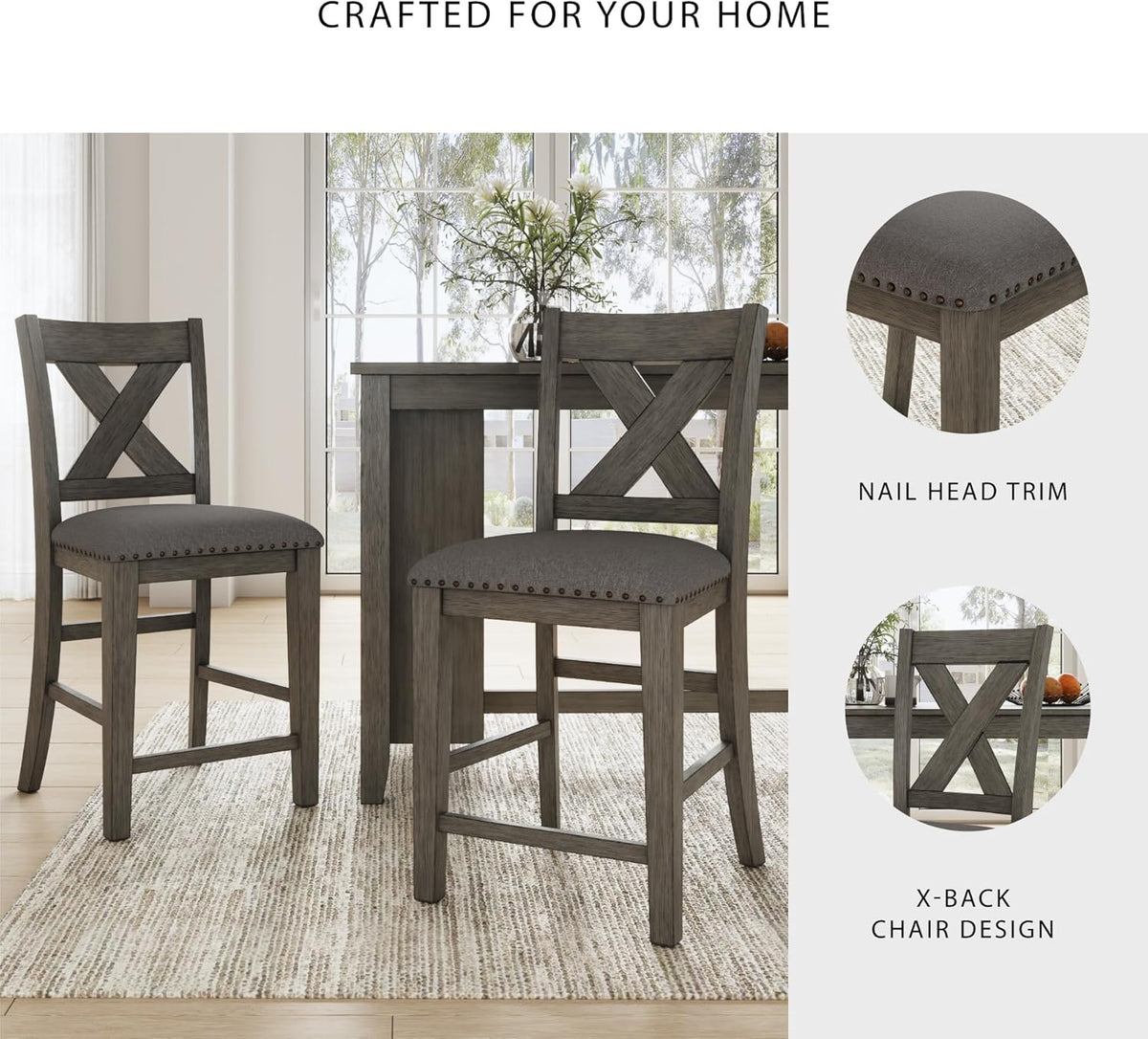 Signature Design by Ashley Caitbrook Rustic 24.63" Counter Height Upholstered Barstool, Set of 2, Gray