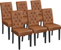 Yaheetech Dining Chairs Set of 6 Modern Style Faux Leather Dining Room Chairs with Solid Wood Legs and Button Tufted Padded for Home Kitchen, Retro Brown