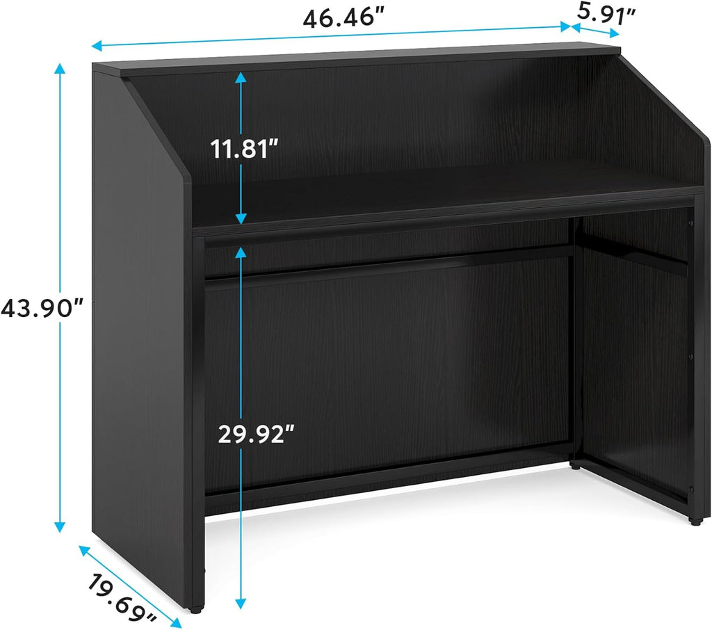 Tribesigns Reception Desk with Counter, Modern Front Desk Reception Room Table with Cable Grommet, 47 inch Retail Counter for Checkout, Lobby, Beauty Salon, Home Office Desk, Black