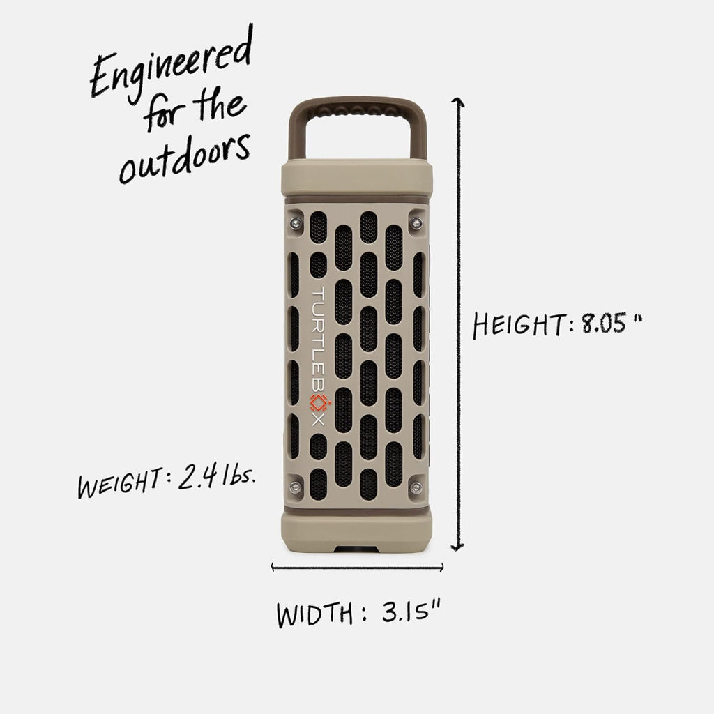 Turtlebox Ranger: Loud! Outdoor Portable Bluetooth 5.4 Speaker | Rugged, Waterproof, Ultra-Portable | Plays to 105db, Deep Bass, Shockproof, Unlimited Pairing for Full Stereo Experience, Tan
