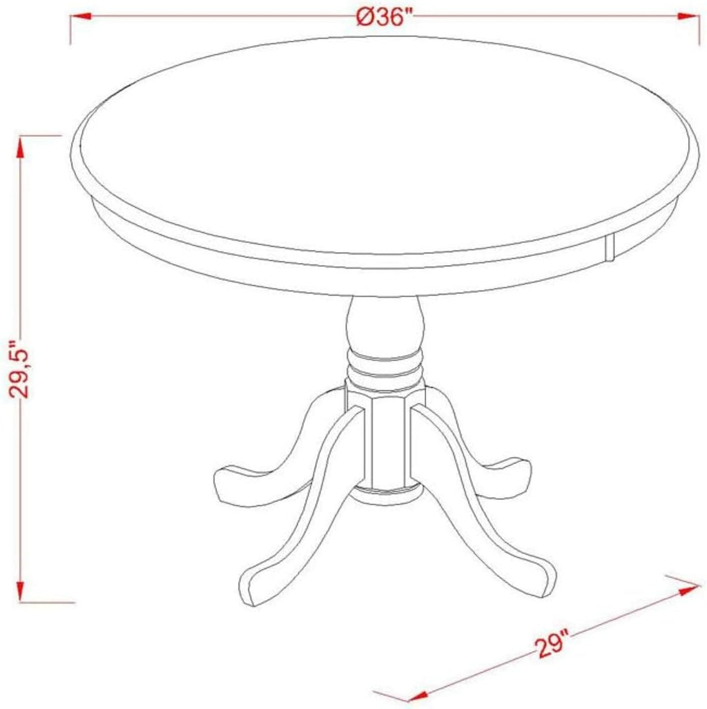 East West Furniture AMT-NLW-TP Antique Dining Table - a Round Wooden Table Top with Pedestal Base, 36x36 Inch, Natural & Linen White