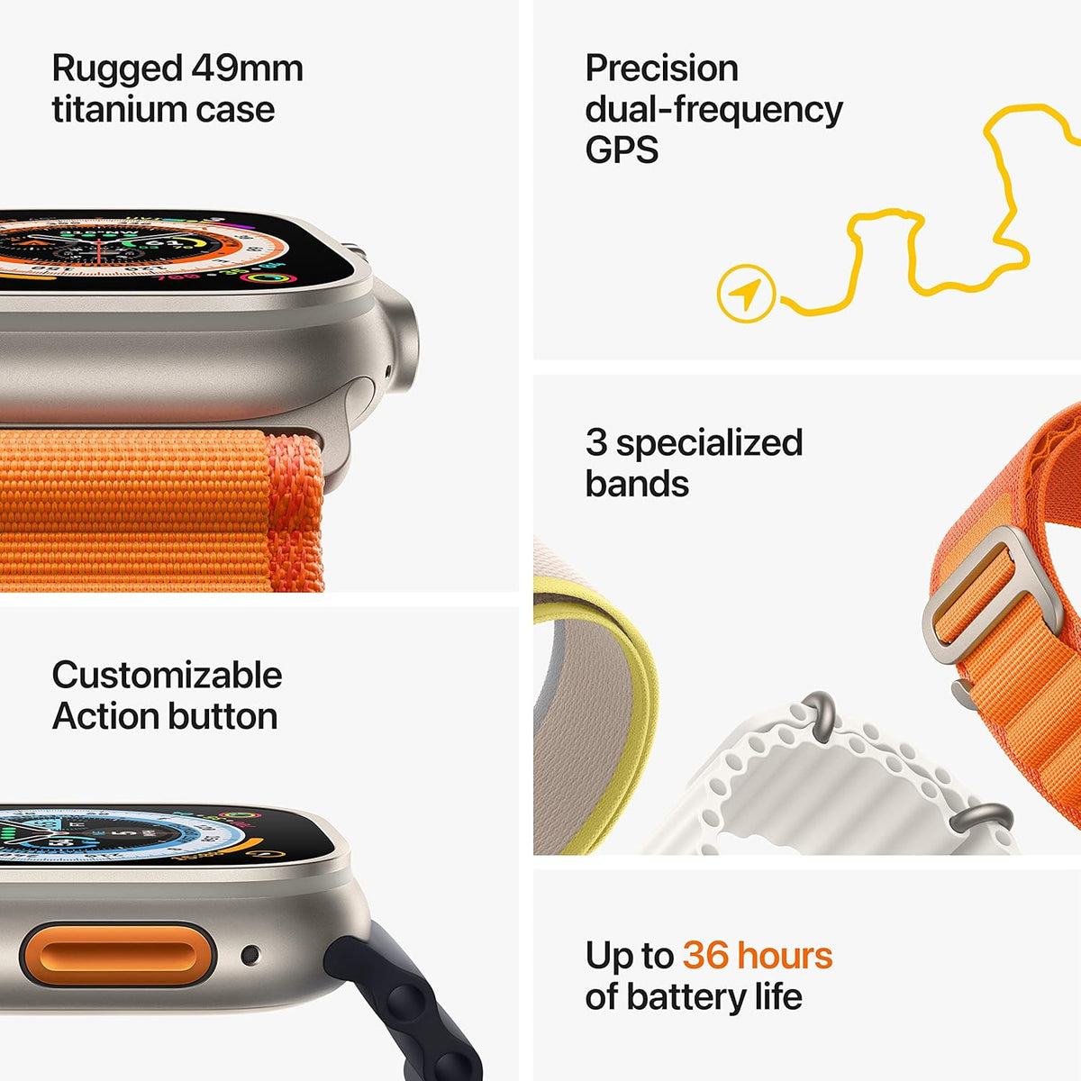 Apple Watch Ultra GPS + Cellular 49mm Titanium Case with Midnight Ocean Band, One Size (Renewed Premium)