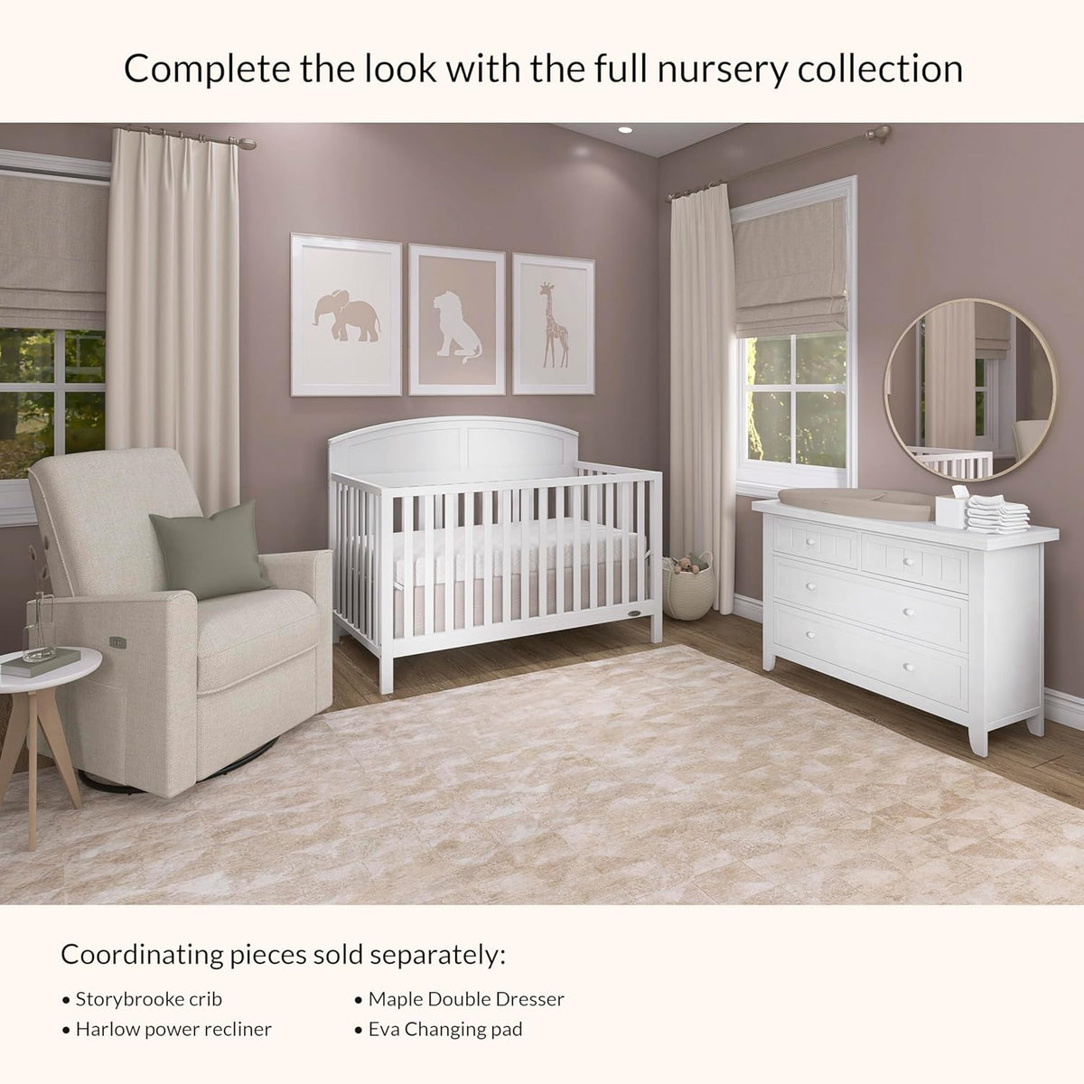 Dream On Me Storybrooke 5-in-1 Convertible Full-Size Baby Crib, GreenGuard Gold & BSA Certified, Convert to Toddler, Day & Full-Size Bed Sustainable Pinewood, 3 Mattress Height Settings - White