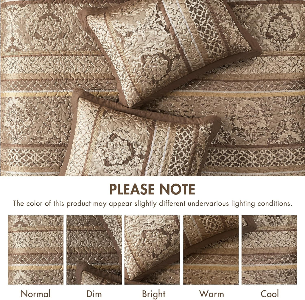 Madison Park Bellagio Reversible Quilted Bedspread Set, Solid Reverse Summer Breathable, Lightweight All Season Bedding Layer, Matching Shams, Bedspread King(120"x118"), Brown 5 Piece