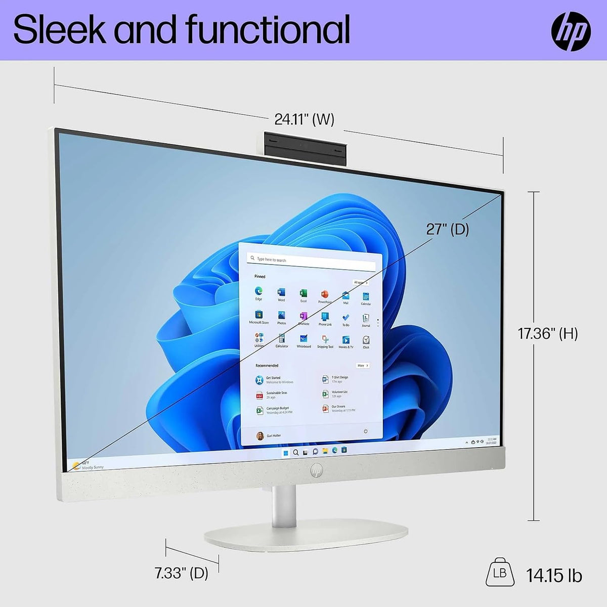 HP 27" All-in-One Desktop Computer, FHD IPS Touchscreen, AMD Ryzen 5 7520U Processor, 16GB LPDDR5, 256GB SSD, Wi-Fi 6, HDMI, USB-C, Ethernet RJ-45, Wireless KB& Mouse, Windows 11 Home