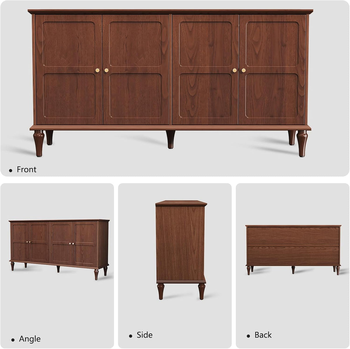 ARTPOWER Sideboard Buffet Cabinet with Storage, 58'' Mid-Century Modern Storage Cabinet with 4 Doors and Adjustable Shelves, Accent Style Sideboard for Entryway, Dining Room, Living Room, Brown