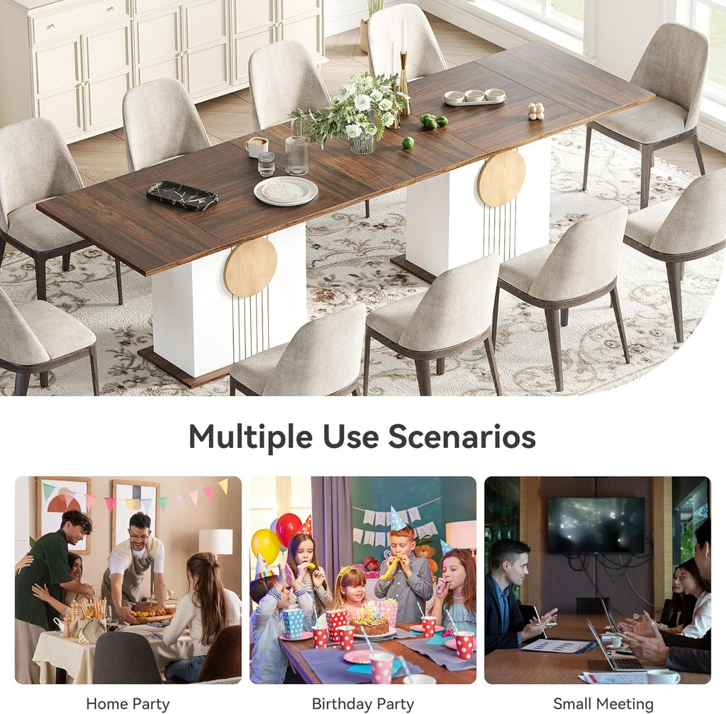 LITTLE TREE Rectangle Dining Table, Modern Kitchen Table Set for 6, Wooden Furniture with Heavy Duty Base, Modern Furniture for Home, Dining Room, Brown & White