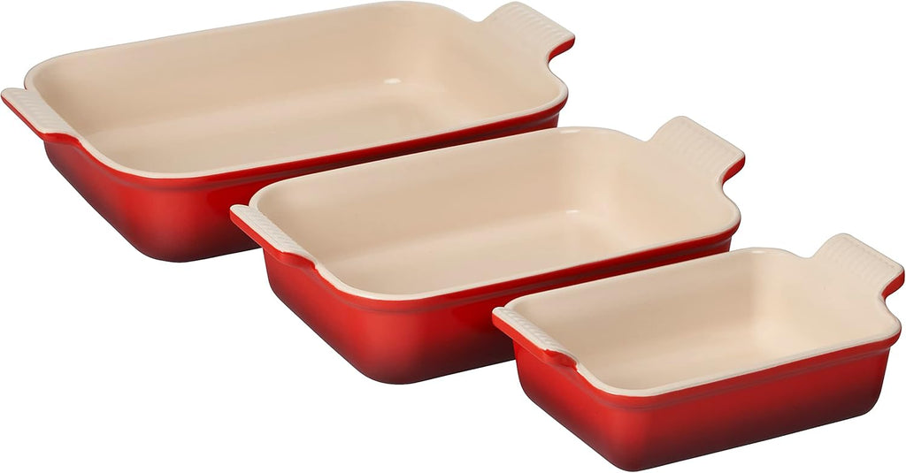 Le Creuset Stoneware Heritage Set 3 Rectangular Dishes, Cerise