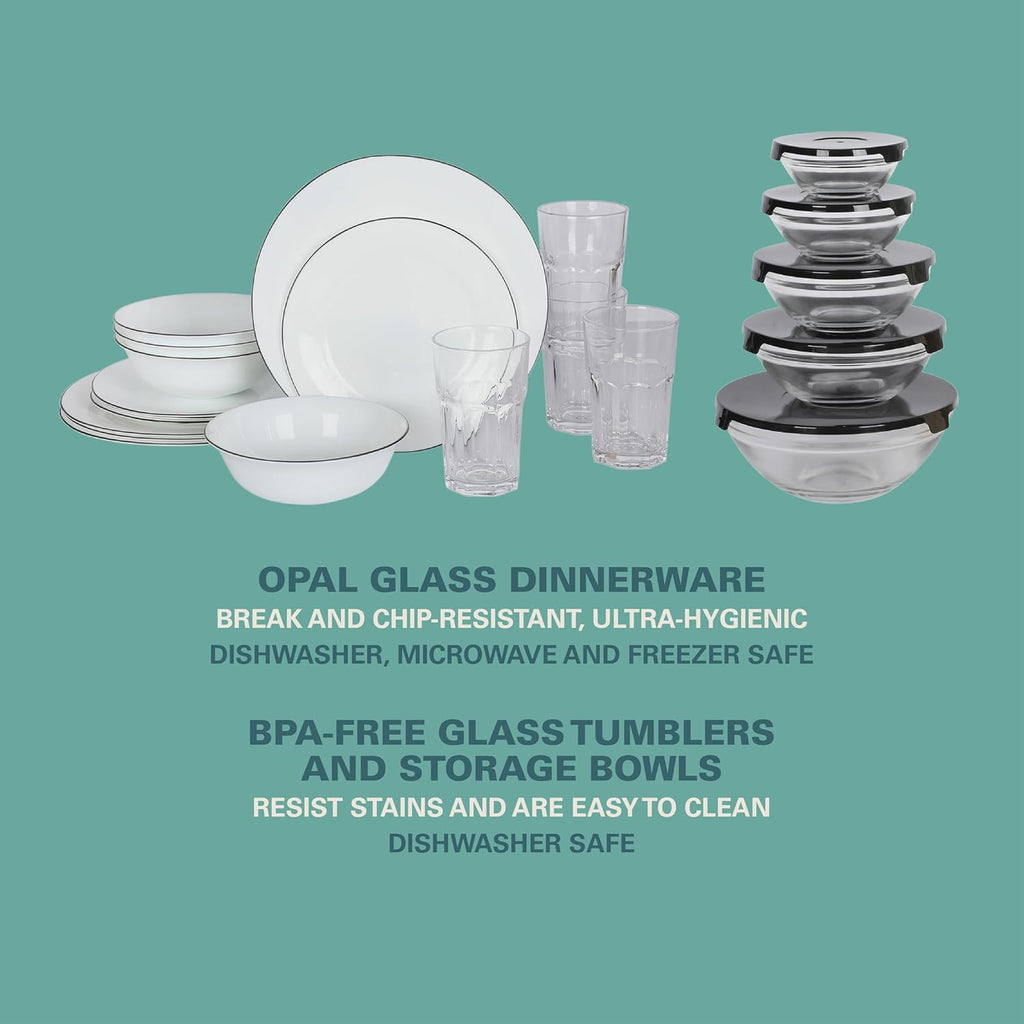 Gibson Home 74 Piece Kitchen in a Box Pots and Pans Cookware, Plates and Bowls Dinnerware, Cutlery Knife Block, Flatware Utensils, Tools & Gadgets, Storage, Glasses Set