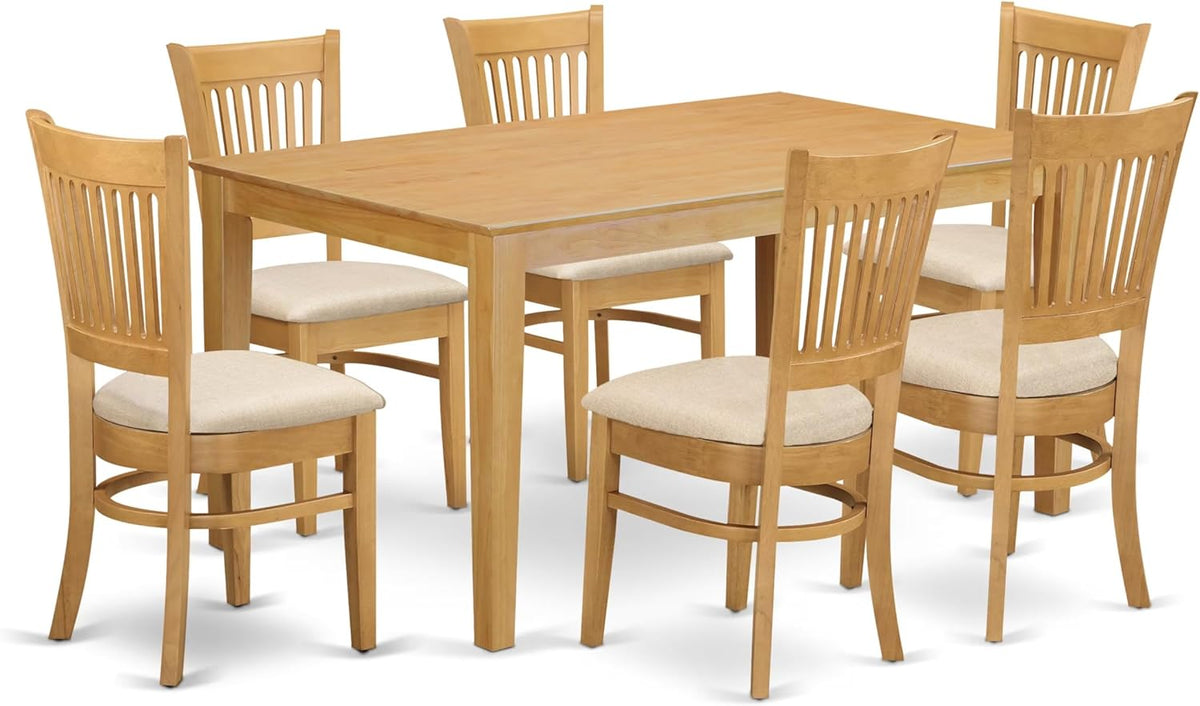 East West Furniture CAVA7-OAK-C 7 Piece Dining Table Set Consist of a Rectangle Wooden Table and 6 Linen Fabric Dining Room Chairs, 36x60 Inch, Oak
