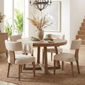 HNY Mid Century Modern Dining Chairs Set of 4, Farmhouse Linen Fabric Upholstered Accent Curved Backrest Kitchen Chairs, with Hardwood Frame, Beige