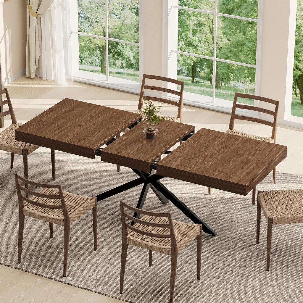 Extendable Dining Room Table for 4 6 8, 55"-70.9" Long Rectangle Kitchen Table,Wood Expandable Dining Table with Hidden Leaf & Storage, Space Saving, For Kitchen Dining Living Room, Farmhouse, Walnut
