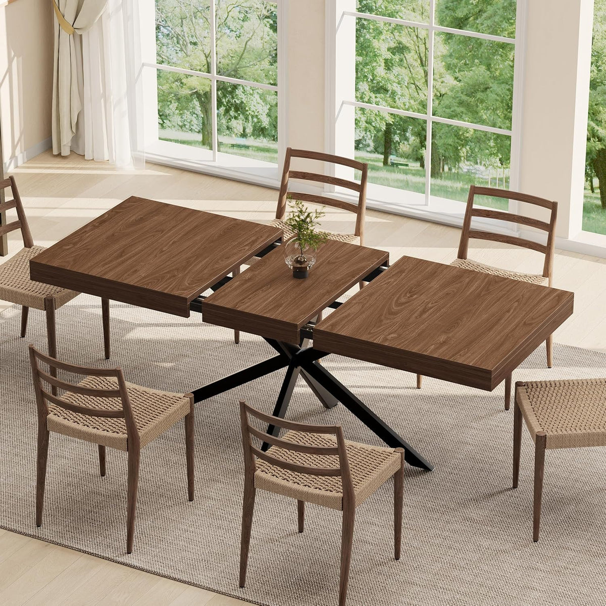 Extendable Dining Room Table for 4 6 8, 55"-70.9" Long Rectangle Kitchen Table,Wood Expandable Dining Table with Hidden Leaf & Storage, Space Saving, For Kitchen Dining Living Room, Farmhouse, Walnut