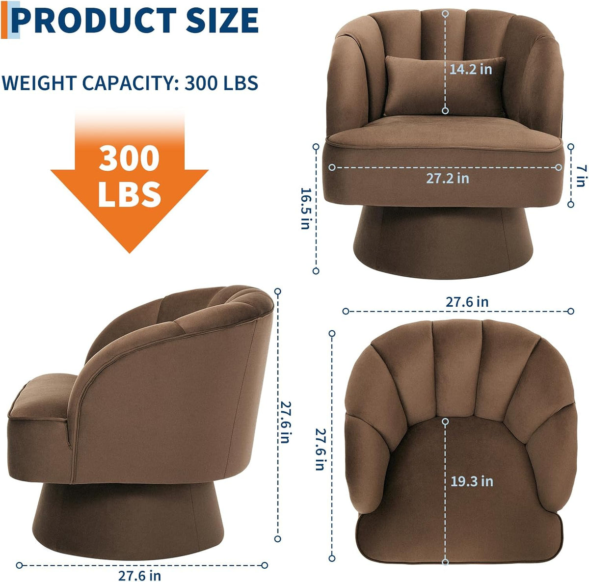 IDEALHOUSE Swivel Accent Chair with Armrests, 360° Mid Century Modern Swivel Barrel Chair, Modern Cozy Velvet Armchair for Living Room, Bedroom, Small Space, Brown