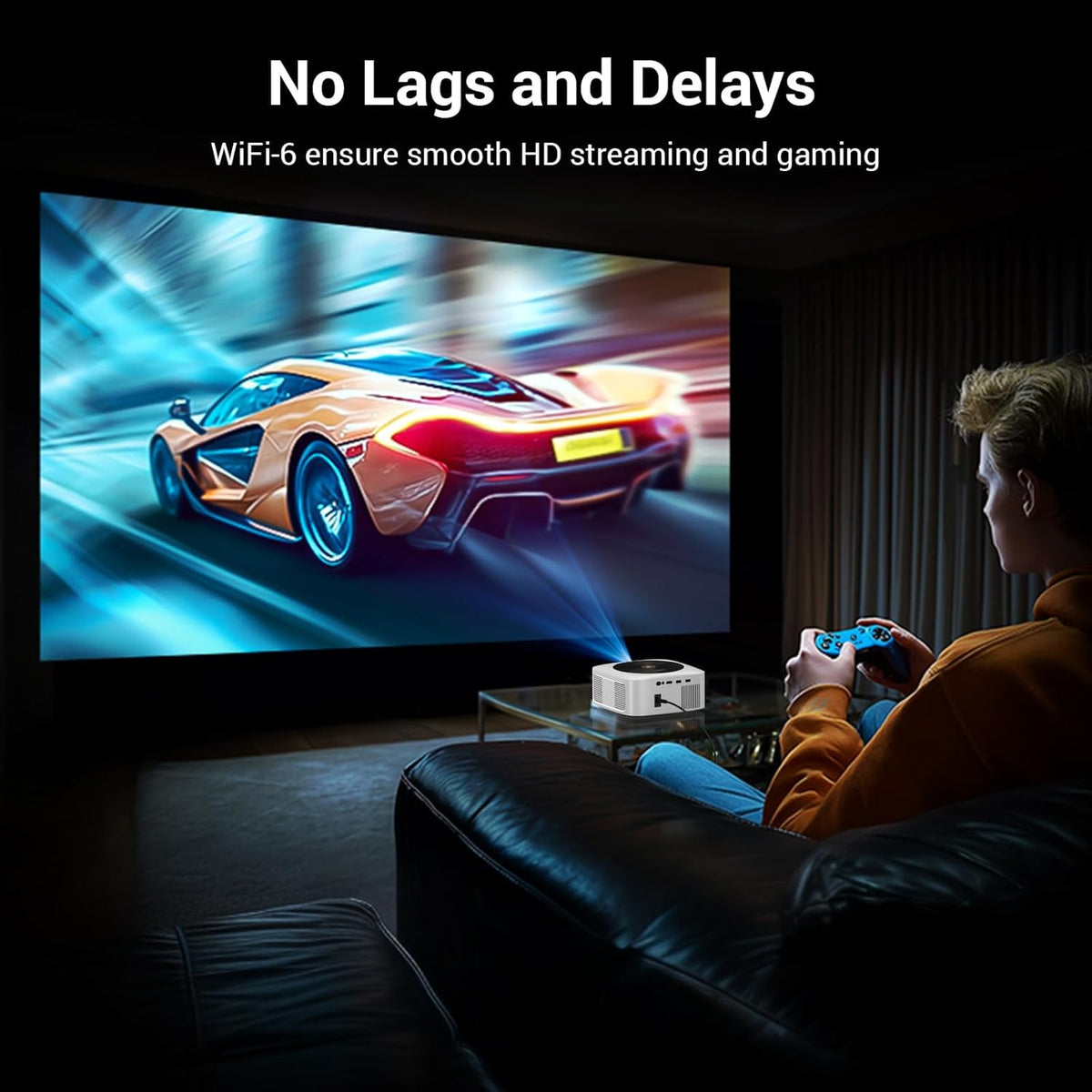 HAPPRUN 1500 ANSI Lumens Outdoor Projector with Built-in Streaming Apps, 4K Decoding Resolution, Auto Focus, Dolby Audio, Smart Projector with WiFi 6 and Bluetooth 5.2, Indoor Home Theater