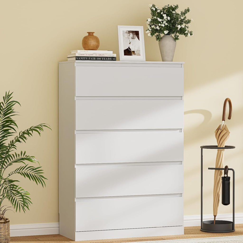 Dresser for Bedroom with 6 Drawers, 38.5" H Modern Chest of Drawers with Hidden Drawer, Wood Storage Dresser, Storage Organizer for Living Room, Closet, Hallway, White