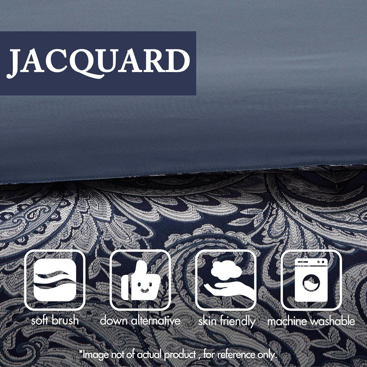 Madison Park Aubrey Cozy Comforter Set, Faux Silk Jacquard Paisley Design - All Season Down Alternative Bedding with Cotton Bed Sheets, Bed Skirt & Toss Pillows, Queen Navy 12 Piece