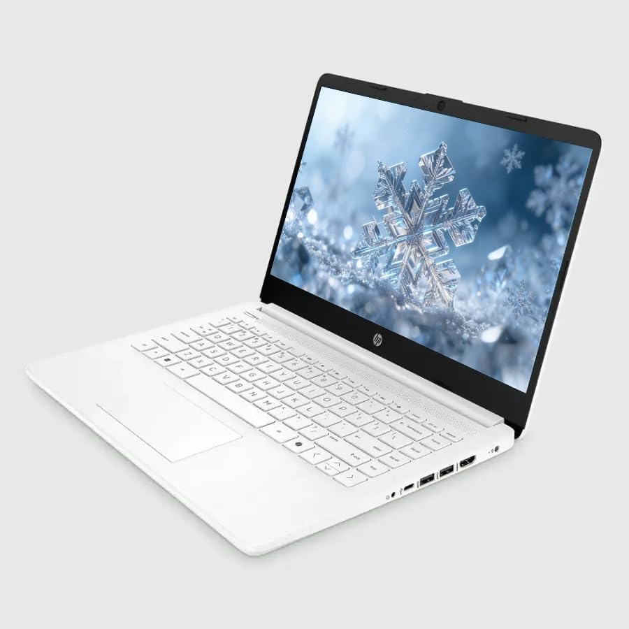 HP 14" Business Laptop, 1-Year Office 365 with Copilot AI, Dual-Core Intel Processor, Windows 11, PLUSERA 8-in-1 Hub Included, Snowflake White (Snowflake White, 16GB RAM | 576GB Storage)