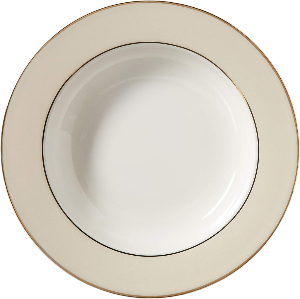 Lorren Home Trends La Luna Bone China 57-Piece Beige Border with 24K Gold Trim Dinnerware Set, Service for 8