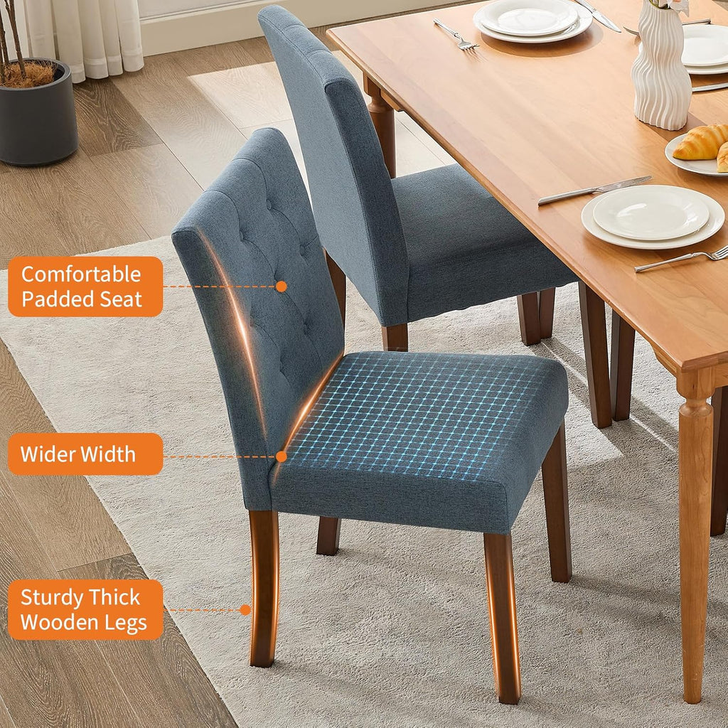 IDEALHOUSE Dining Chairs Set of 6, Linen Fabric Upholstered Parsons Chairs with Rubberwood Legs, Comfortable Padded Seat Kitchen, Dining Room Side Chairs, Living Room Blue