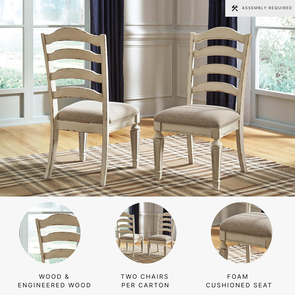 Signature Design by Ashley Realyn Dining Room Upholstered Chair 2 Count, Antique White