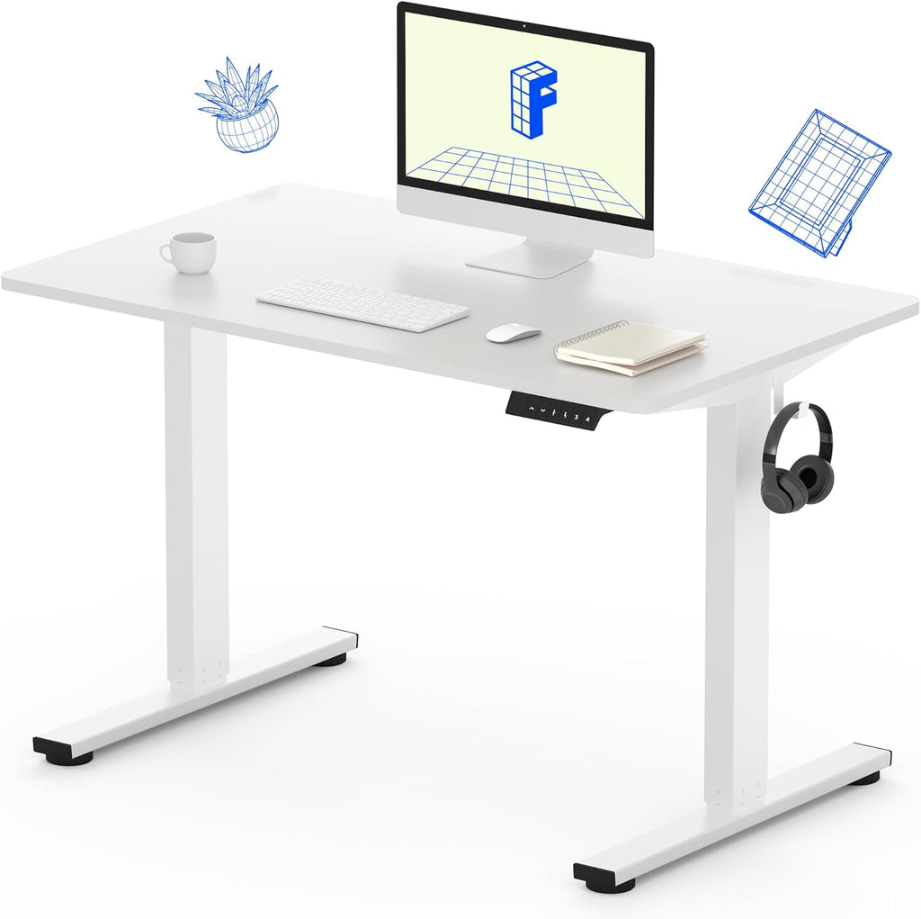 FLEXISPOT Standing Desk, 48" x 24" One-Piece Desktop, Height Adjustable Computer Desk for Home Office, White Frame & White Top (One Package)