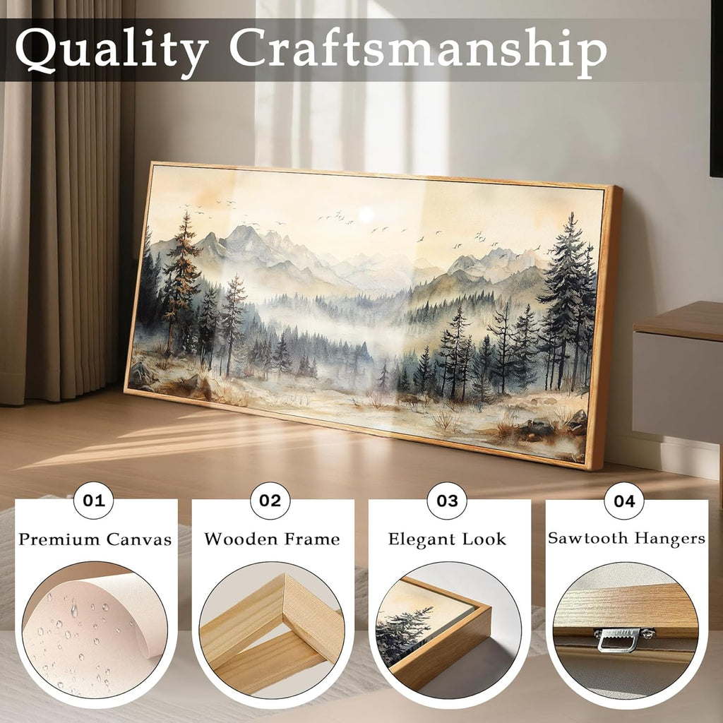 imjiayu Mountain Wall Decor, Oversized Wall Art, Large Framed Wall Art, Neutral Landscape Canvas Prints, Peaks Trees Rustic Pictures for Living Room Bedroom Dining Room Office Decoration 29"x57"