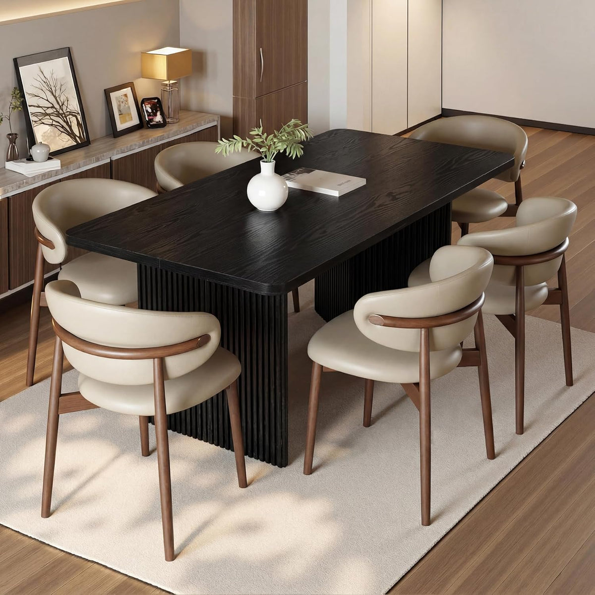 LITTLE TREE 63" Rectangle Dining Table, Modern Kitchen Table for 4-6 People, Large Dinner Table with Thick Sturdy Base for Kitchen, Dining Room (Black, MDF)