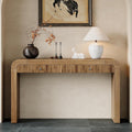 Merax Rustic Console Table with Fluted Drawer Front, Entryway Table with Curved Corners & Thick Legs, Sturdy Sofa Table for Hallway & Living Room, Natural